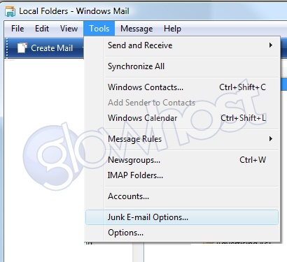 GlowHost Knowledge Base > Windows mail - whitelist emails from GlowHost > wm1.jpg