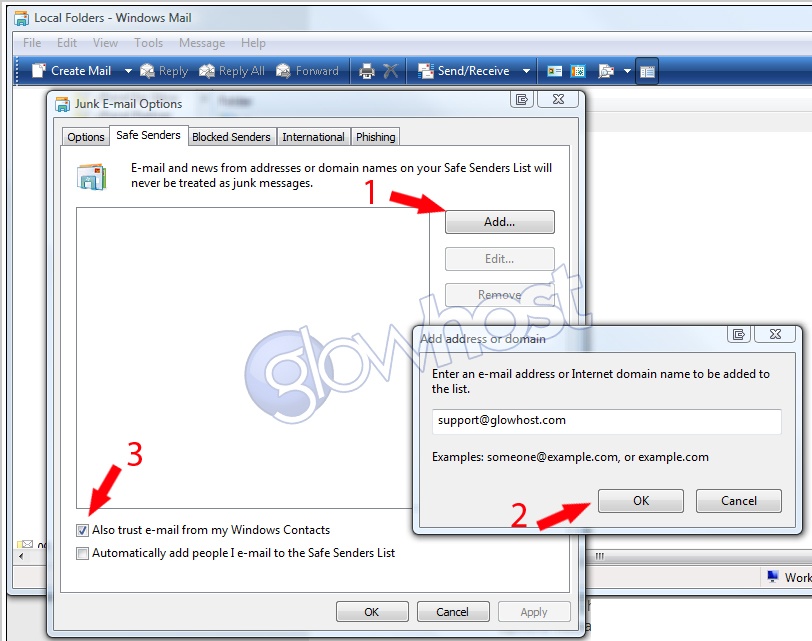 GlowHost Knowledge Base > Windows mail - whitelist emails from GlowHost > wm2.jpg